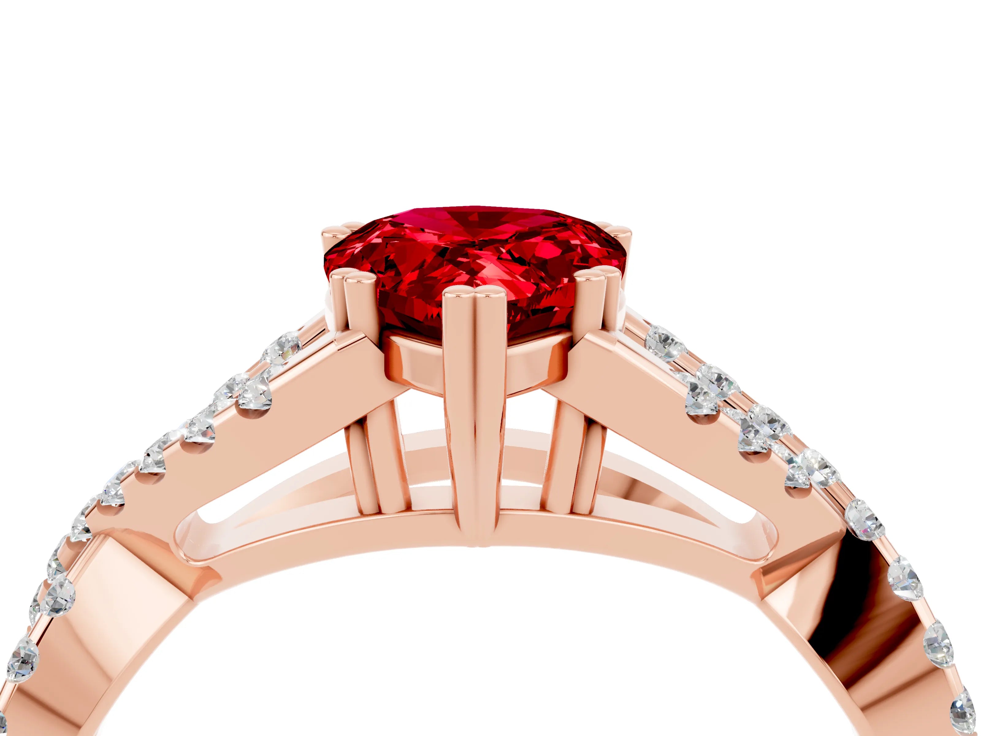 Rose gold Pear Cut Ruby Solitaire Ring with Four-Prong Setting and Twisted Pavé Band_4