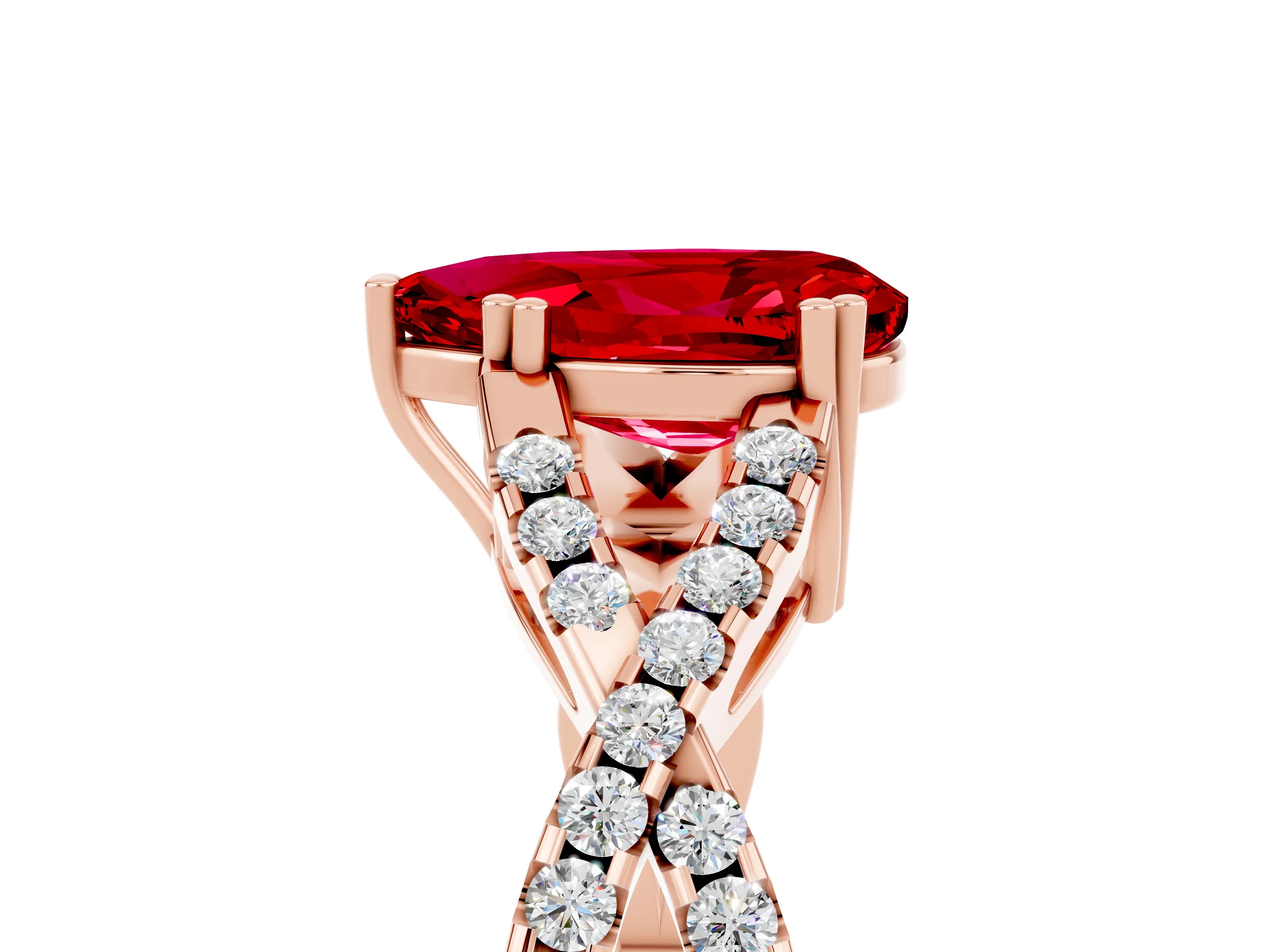 Rose gold Pear Cut Ruby Solitaire Ring with Four-Prong Setting and Twisted Pavé Band_5