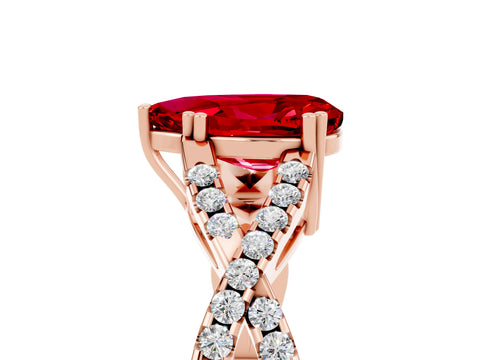 Rose gold Pear Cut Ruby Solitaire Ring with Four-Prong Setting and Twisted Pavé Band_5