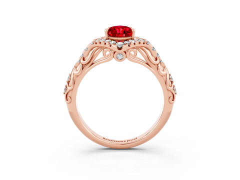 Rose gold Pear Cut Ruby Solitaire Ring with Hidden Halo and Pavé Band_15