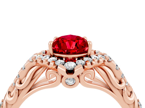 Rose gold Pear Cut Ruby Solitaire Ring with Hidden Halo and Pavé Band_16