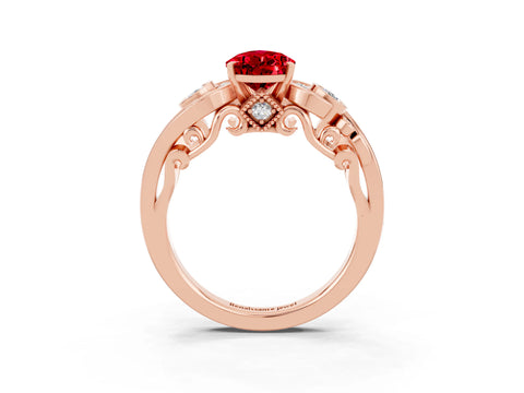 Rose gold Pear Cut Ruby Solitaire Ring with Milgrain Pavé Band and Four-Prong Setting_27
