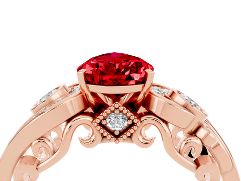 Rose gold Pear Cut Ruby Solitaire Ring with Milgrain Pavé Band and Four-Prong Setting_28