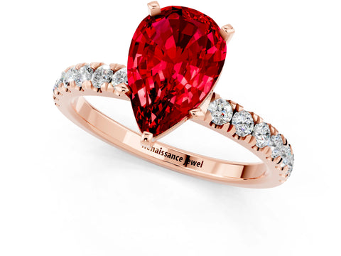 Rose gold Pear Cut Ruby Solitaire Ring with Pavé Accents and Four-Prong Setting_1