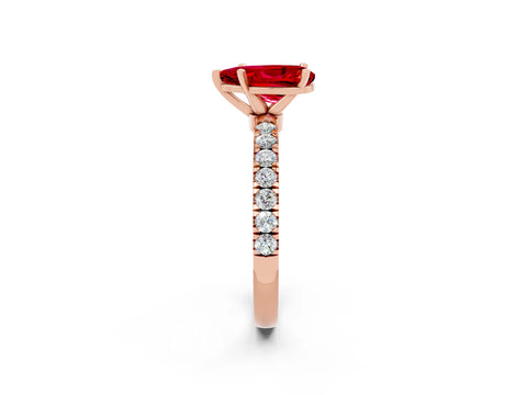 Rose gold Pear Cut Ruby Solitaire Ring with Pavé Accents and Four-Prong Setting_2