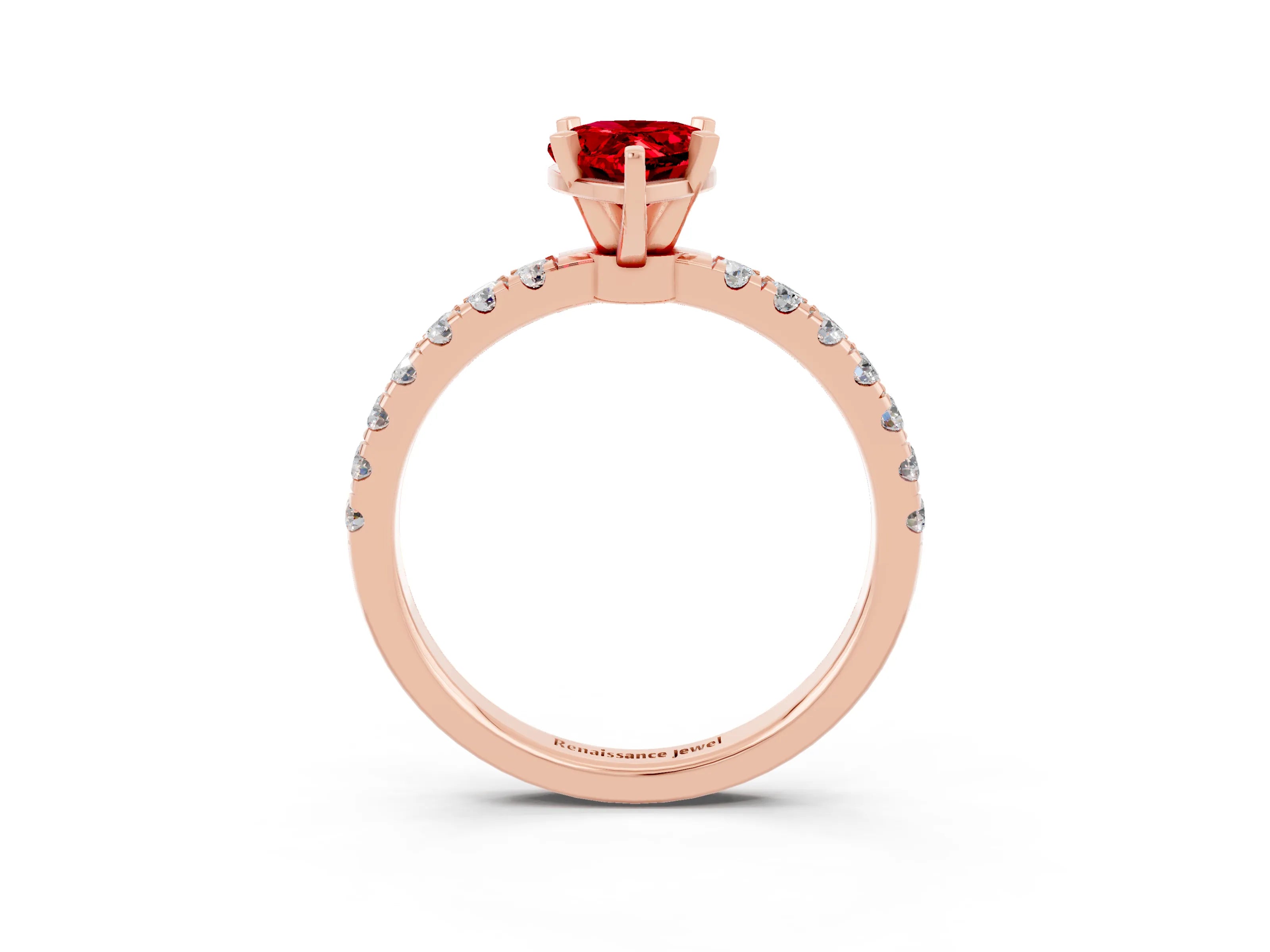 Rose gold Pear Cut Ruby Solitaire Ring with Pavé Accents and Four-Prong Setting_3