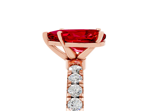 Rose gold Pear Cut Ruby Solitaire Ring with Pavé Accents and Four-Prong Setting_5