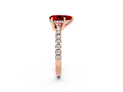 Rose gold Pear Cut Ruby Solitaire Ring with Pavé Band and Four-Prong Setting_26