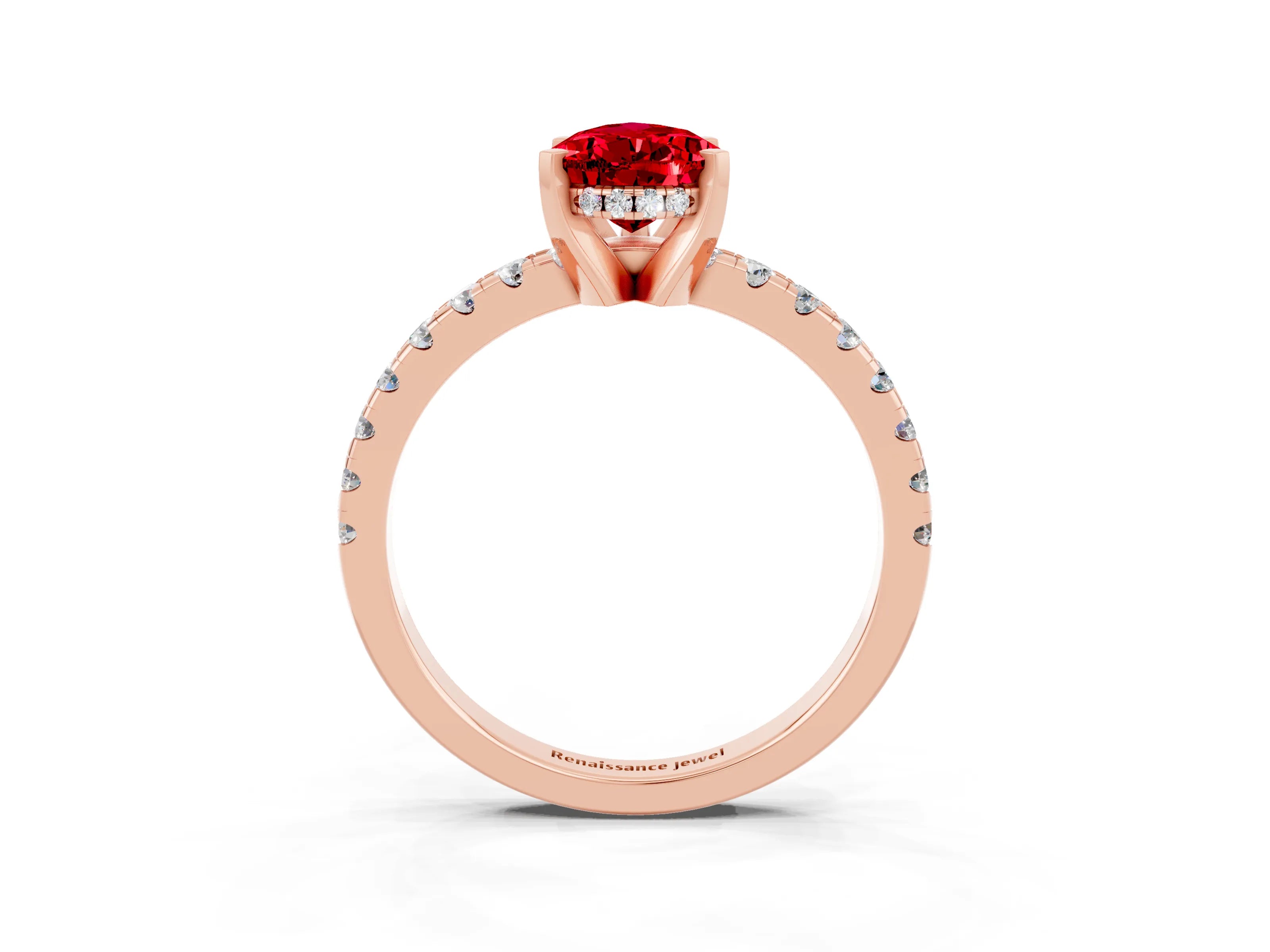 Rose gold Pear Cut Ruby Solitaire Ring with Pavé Band and Four-Prong Setting_27