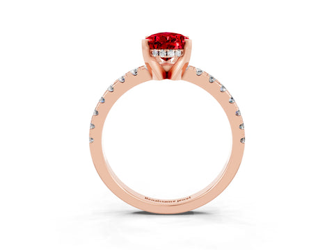 Rose gold Pear Cut Ruby Solitaire Ring with Pavé Band and Four-Prong Setting_27