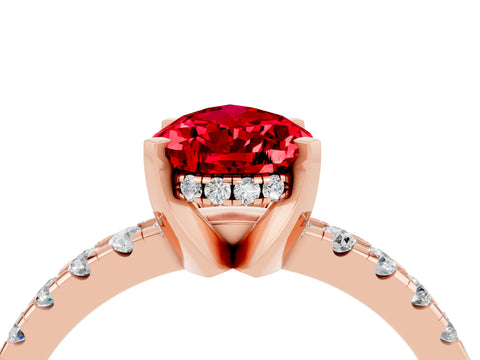 Rose gold Pear Cut Ruby Solitaire Ring with Pavé Band and Four-Prong Setting_28