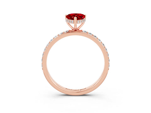 Rose gold Pear Cut Ruby Solitaire Ring with Pavé Band and Hidden Halo_15