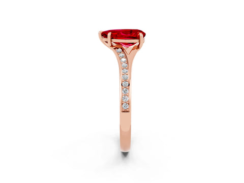 Rose gold Pear Cut Ruby Solitaire Ring with Pavé Band and Prong Setting_14