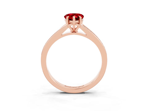 Rose gold Pear Cut Ruby Solitaire Ring with Pavé Band and Prong Setting_15