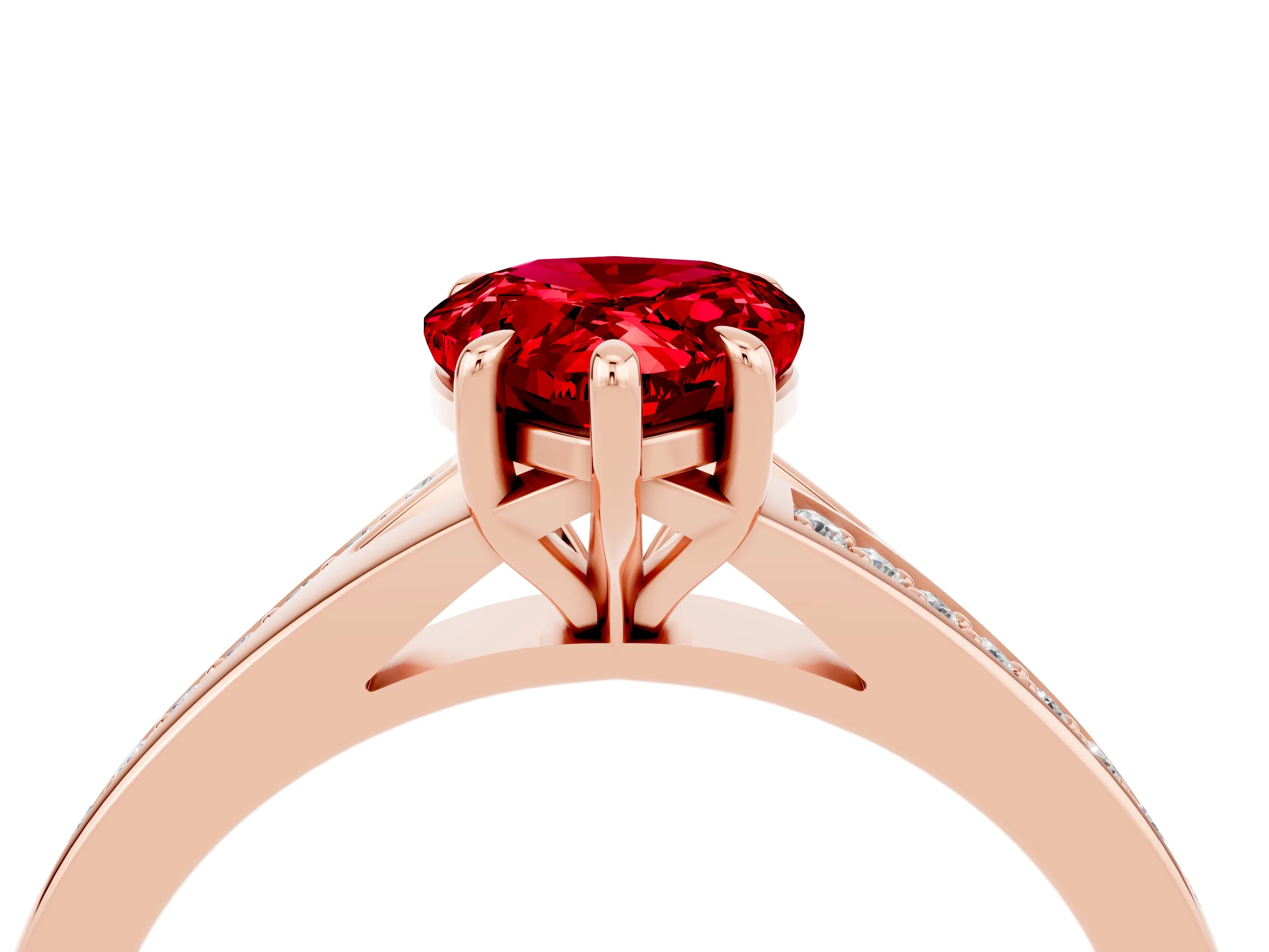 Rose gold Pear Cut Ruby Solitaire Ring with Pavé Band and Prong Setting_16