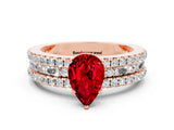 Rose gold Pear Cut Ruby Solitaire Ring with Pavé and Channel Set Band