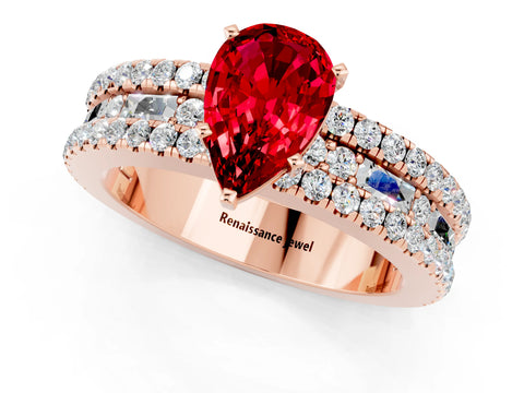 Rose gold Pear Cut Ruby Solitaire Ring with Pavé and Channel Set Band_1
