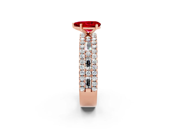Rose gold Pear Cut Ruby Solitaire Ring with Pavé and Channel Set Band