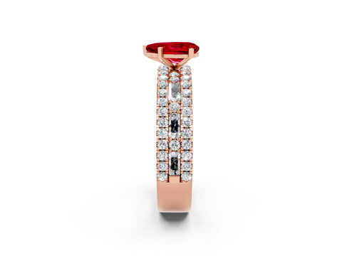 Rose gold Pear Cut Ruby Solitaire Ring with Pavé and Channel Set Band_2