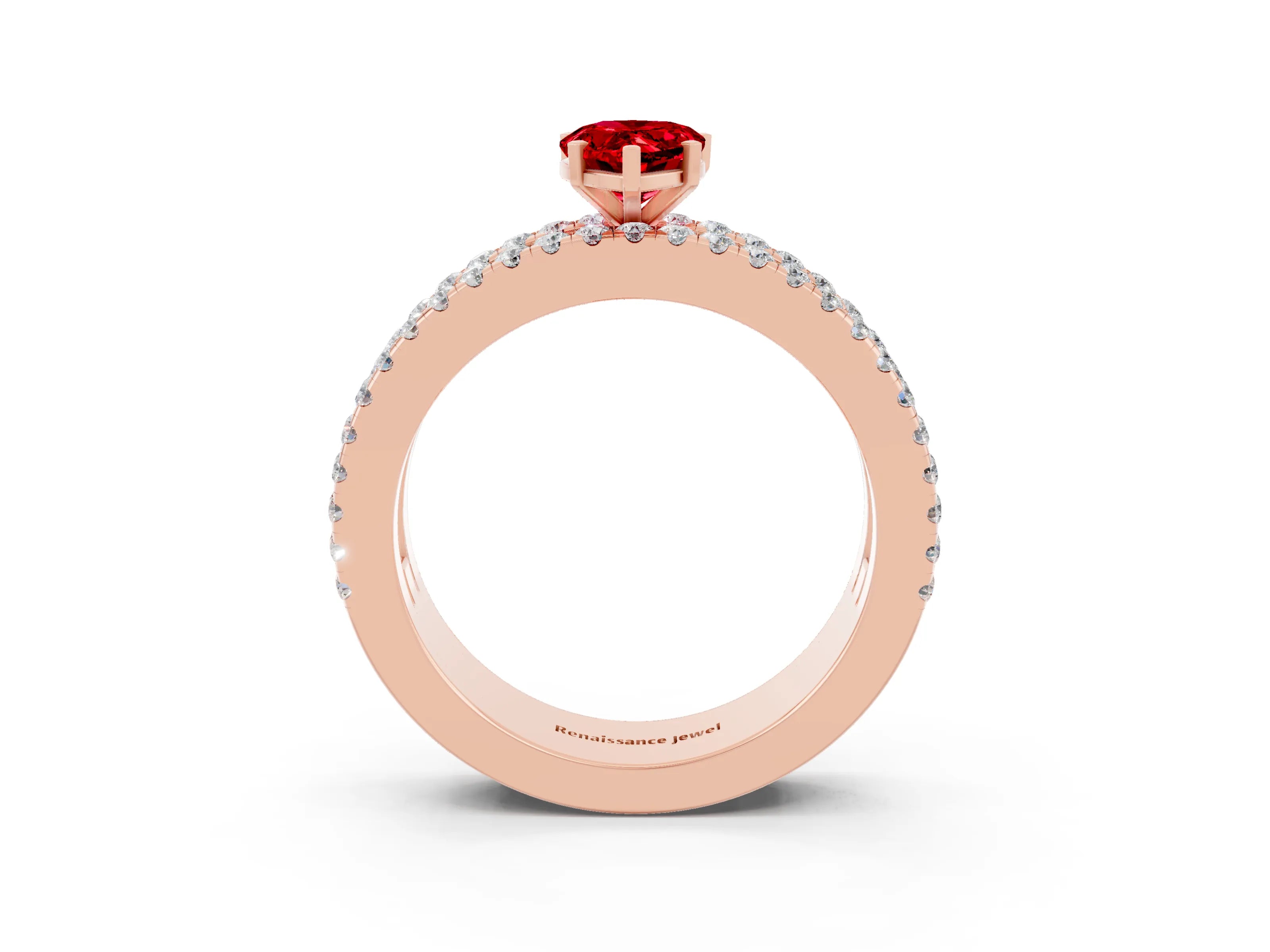 Rose gold Pear Cut Ruby Solitaire Ring with Pavé and Channel Set Band_3