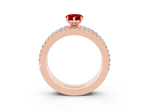 Rose gold Pear Cut Ruby Solitaire Ring with Pavé and Channel Set Band_3