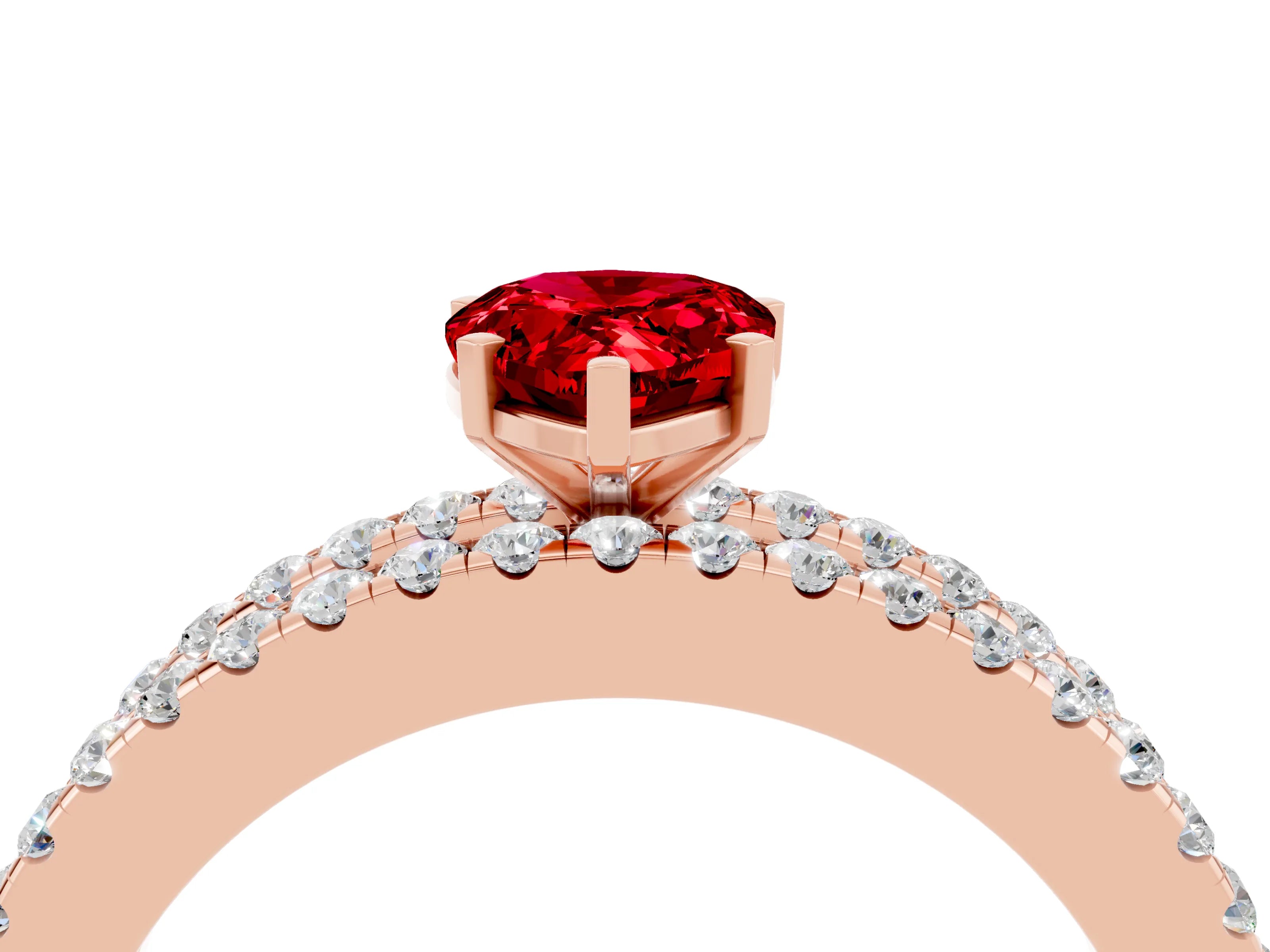 Rose gold Pear Cut Ruby Solitaire Ring with Pavé and Channel Set Band_4