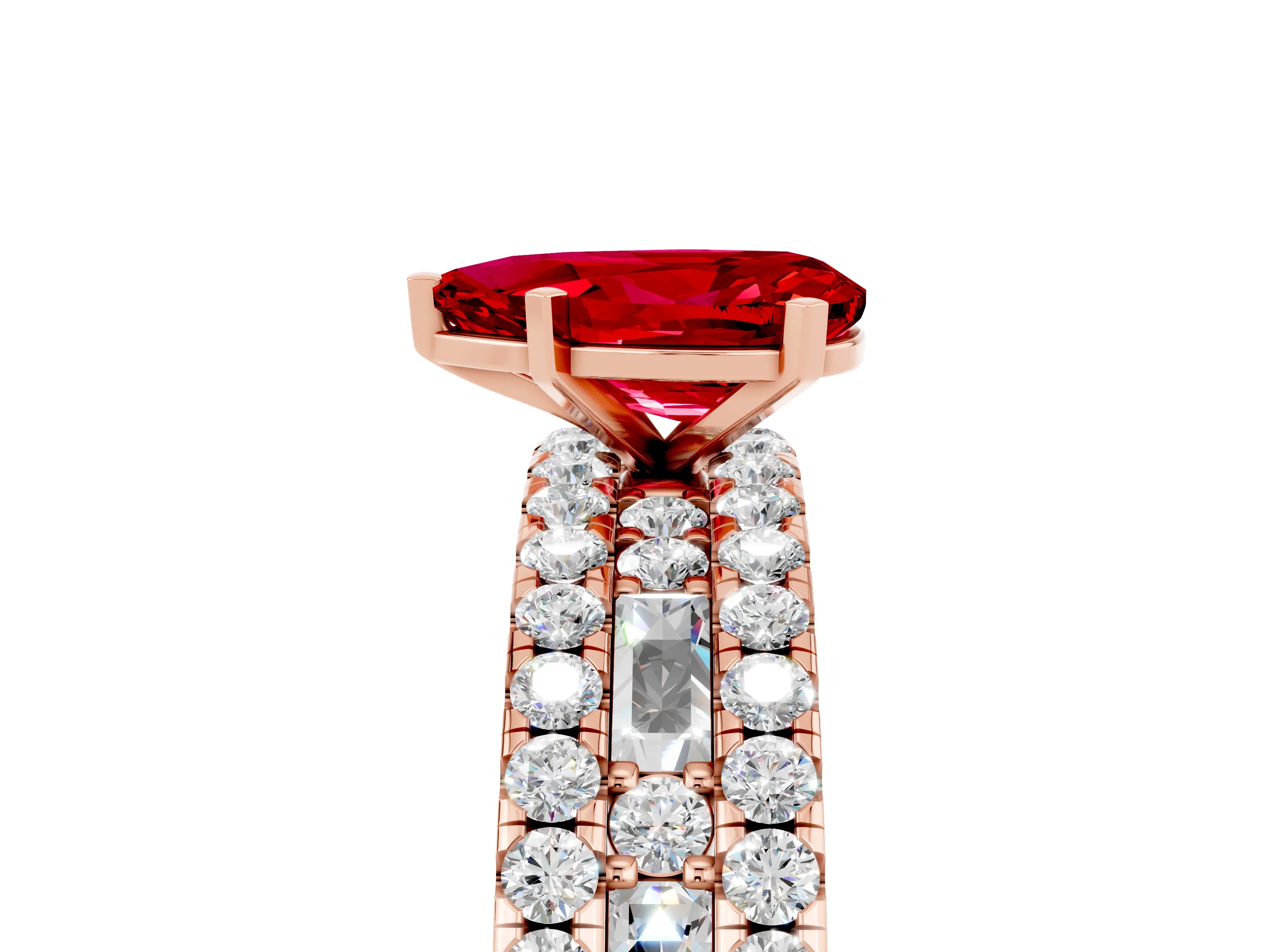 Rose gold Pear Cut Ruby Solitaire Ring with Pavé and Channel Set Band_5