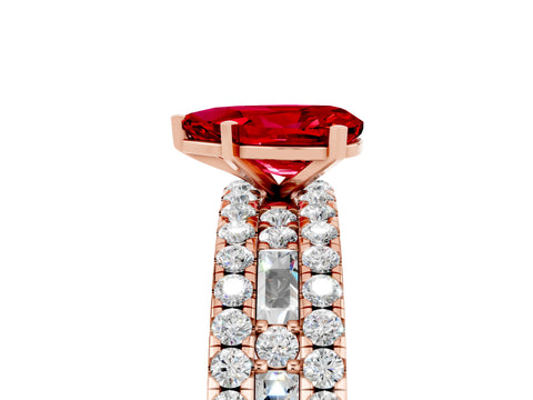 Rose gold Pear Cut Ruby Solitaire Ring with Pavé and Channel Set Band_5