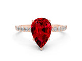 Rose gold Pear Cut Ruby Solitaire Ring with Pave Band and Four Prong Setting_24
