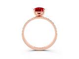 Rose gold Pear Cut Ruby Solitaire Ring with Pave Band and Four Prong Setting_27