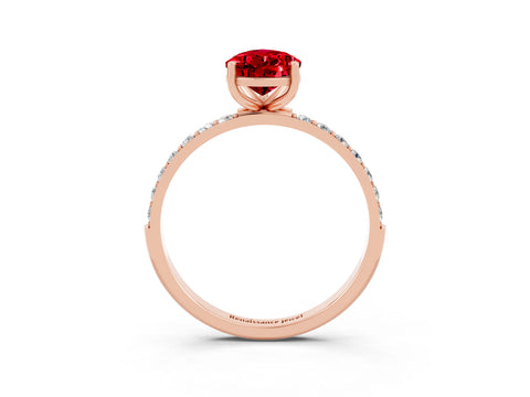 Rose gold Pear Cut Ruby Solitaire Ring with Pave Band and Four Prong Setting_27