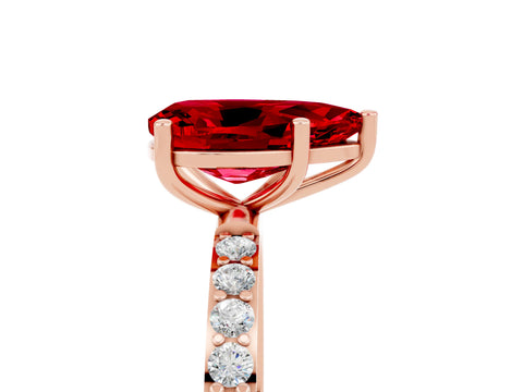 Rose gold Pear Cut Ruby Solitaire Ring with Pave Band and Four Prong Setting_29