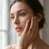 Rose gold Pear Cut Ruby Solitaire Ring with Round  Pavé Band and Four-Prong Setting_43
