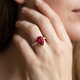 Rose gold Pear Cut Ruby Solitaire Ring with Round  Pavé Band and Four-Prong Setting_44