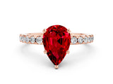 Rose gold Pear Cut Ruby Solitaire Ring with Round  Pavé Band and Four-Prong Setting_44