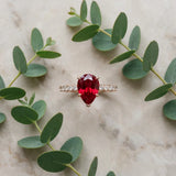 Rose gold Pear Cut Ruby Solitaire Ring with Round  Pavé Band and Four-Prong Setting_45