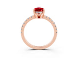 Rose gold Pear Cut Ruby Solitaire Ring with Round  Pavé Band and Four-Prong Setting_47