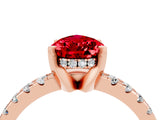 Rose gold Pear Cut Ruby Solitaire Ring with Round  Pavé Band and Four-Prong Setting_48