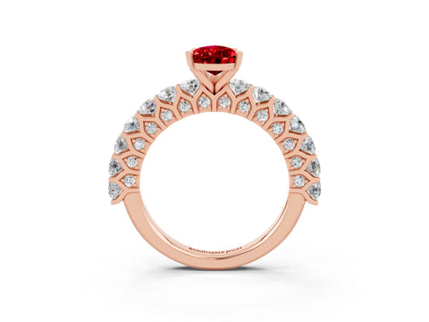 Rose gold Pear Cut Ruby Solitaire Ring with Shared Prong Pavé Band and Four-Prong Setting_3
