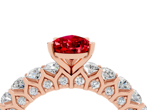 Rose gold Pear Cut Ruby Solitaire Ring with Shared Prong Pavé Band and Four-Prong Setting_4