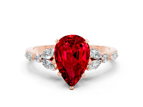 Rose gold Pear Cut Ruby Solitaire Ring with Side Stones and Four-Prong Setting_12