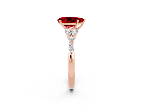 Rose gold Pear Cut Ruby Solitaire Ring with Side Stones and Four-Prong Setting_14