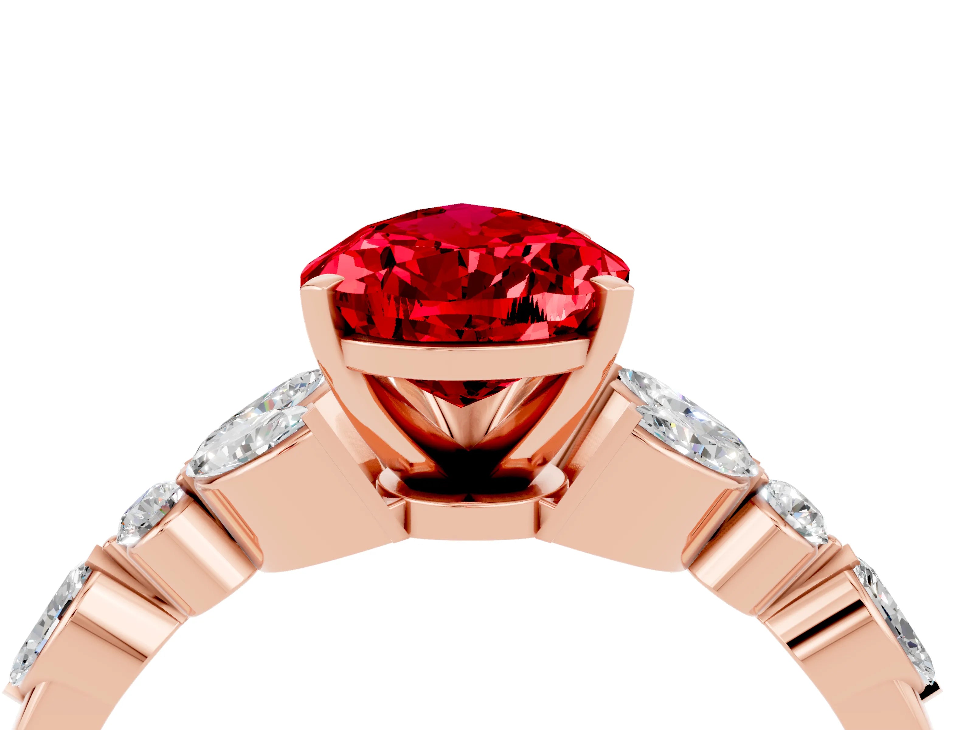 Rose gold Pear Cut Ruby Solitaire Ring with Side Stones and Four-Prong Setting_16