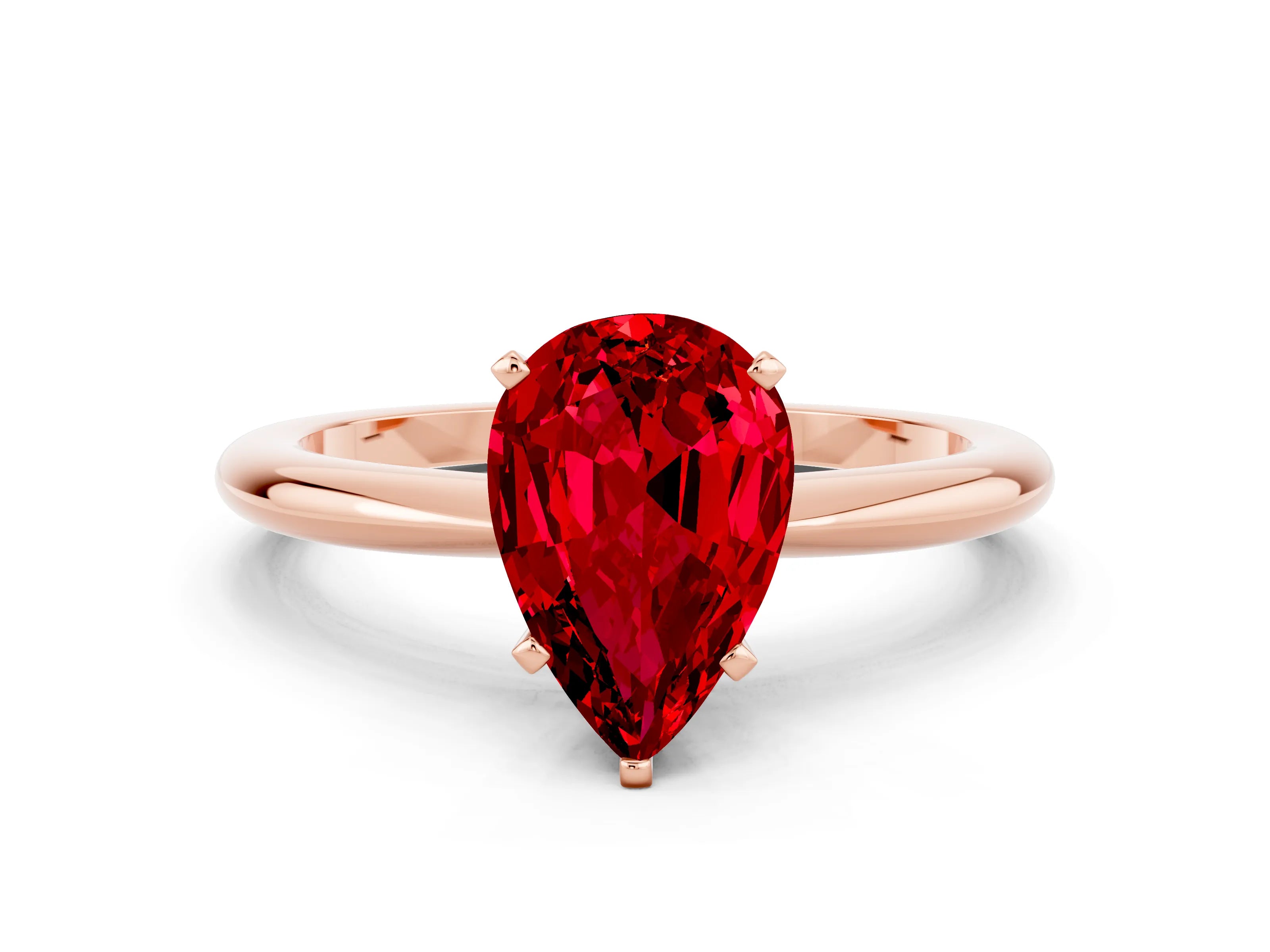 Rose gold Pear Cut Ruby Solitaire Ring with Six-Prong Setting and Classic Band
