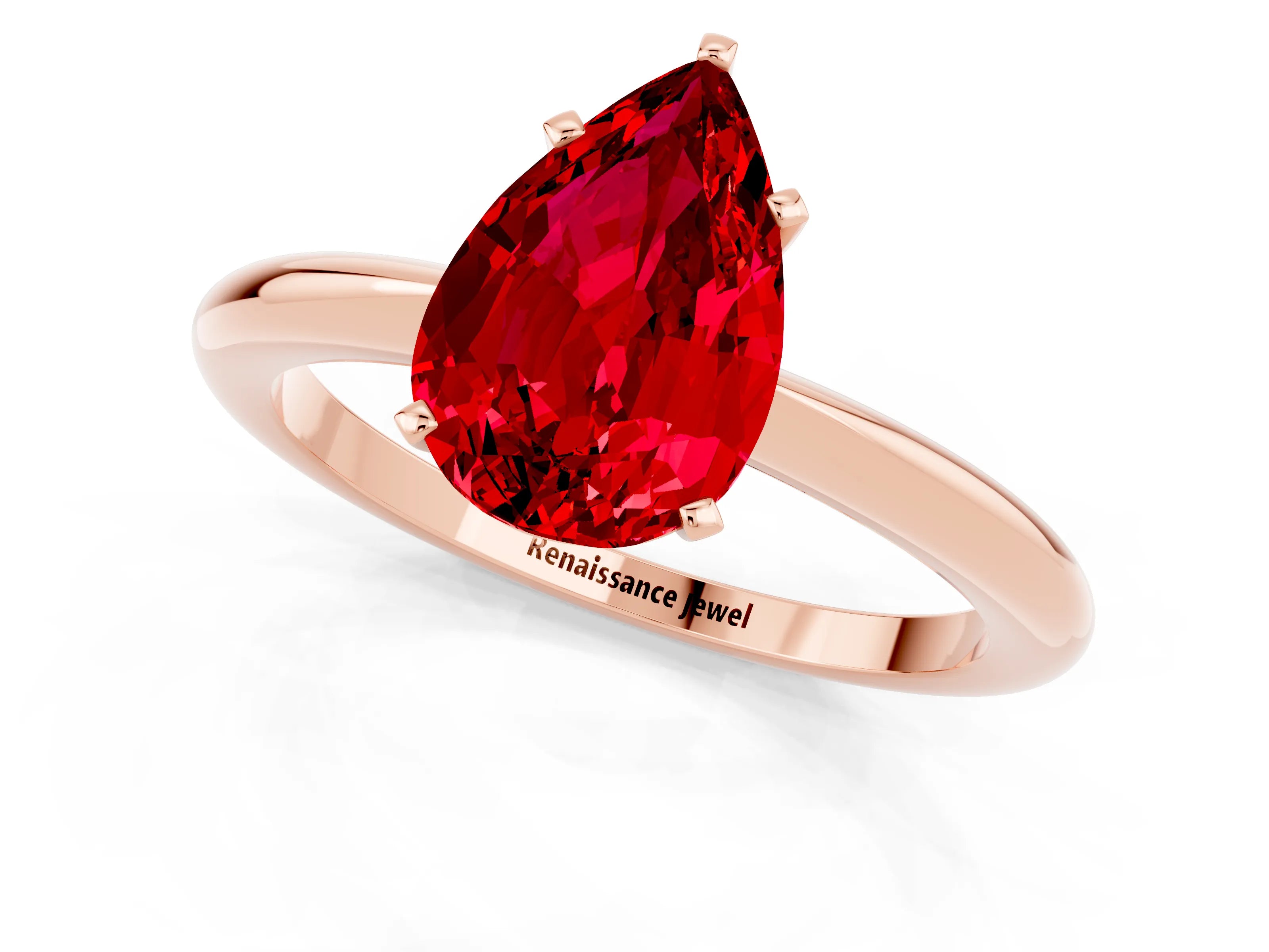Rose gold Pear Cut Ruby Solitaire Ring with Six-Prong Setting and Classic Band_1
