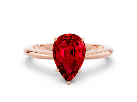 Rose gold Pear Cut Ruby Solitaire Ring with Six-Prong Setting and Classic Band