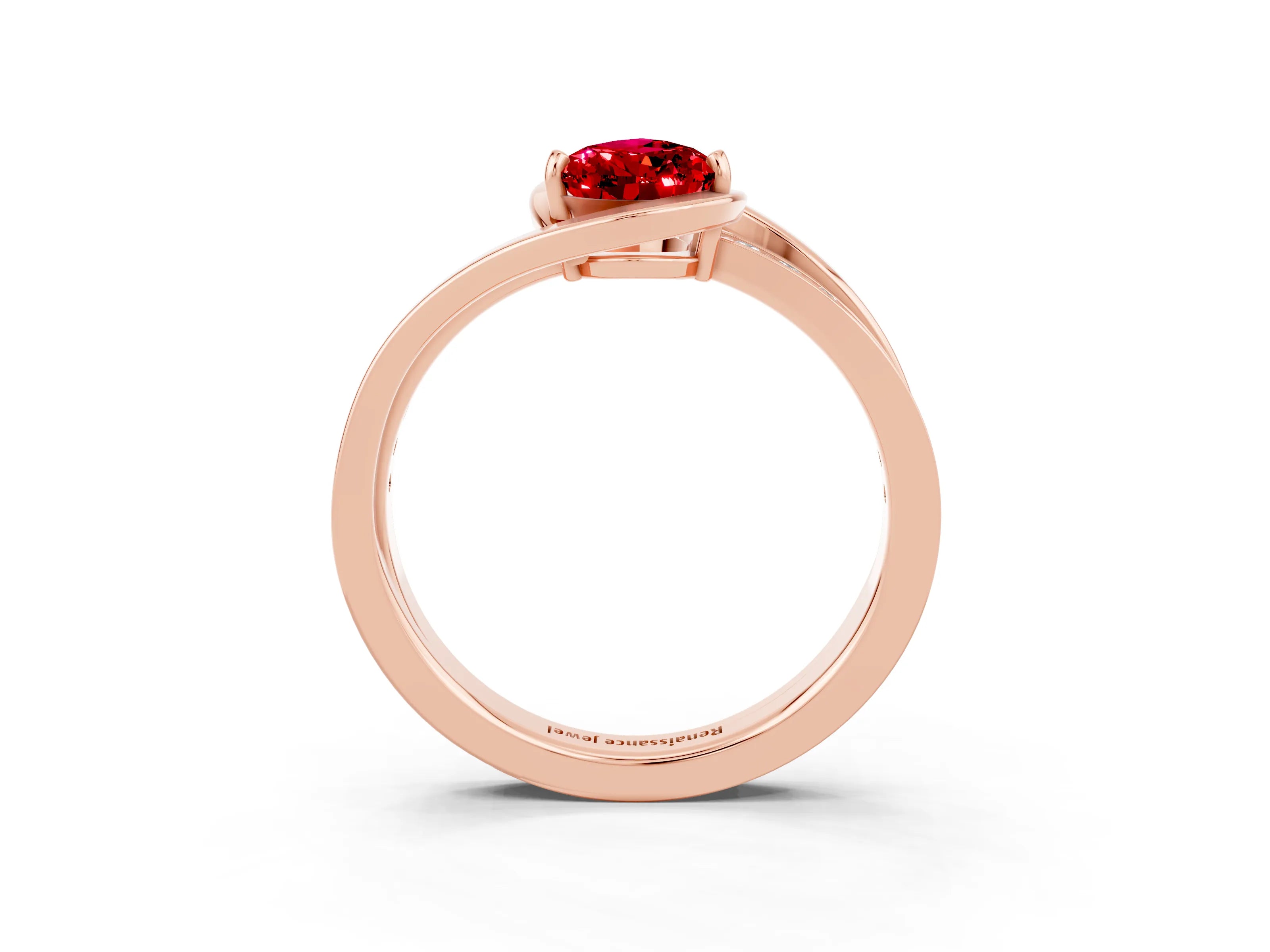 Rose gold Pear Cut Ruby Solitaire Ring with Split Shank and Prong Setting_3