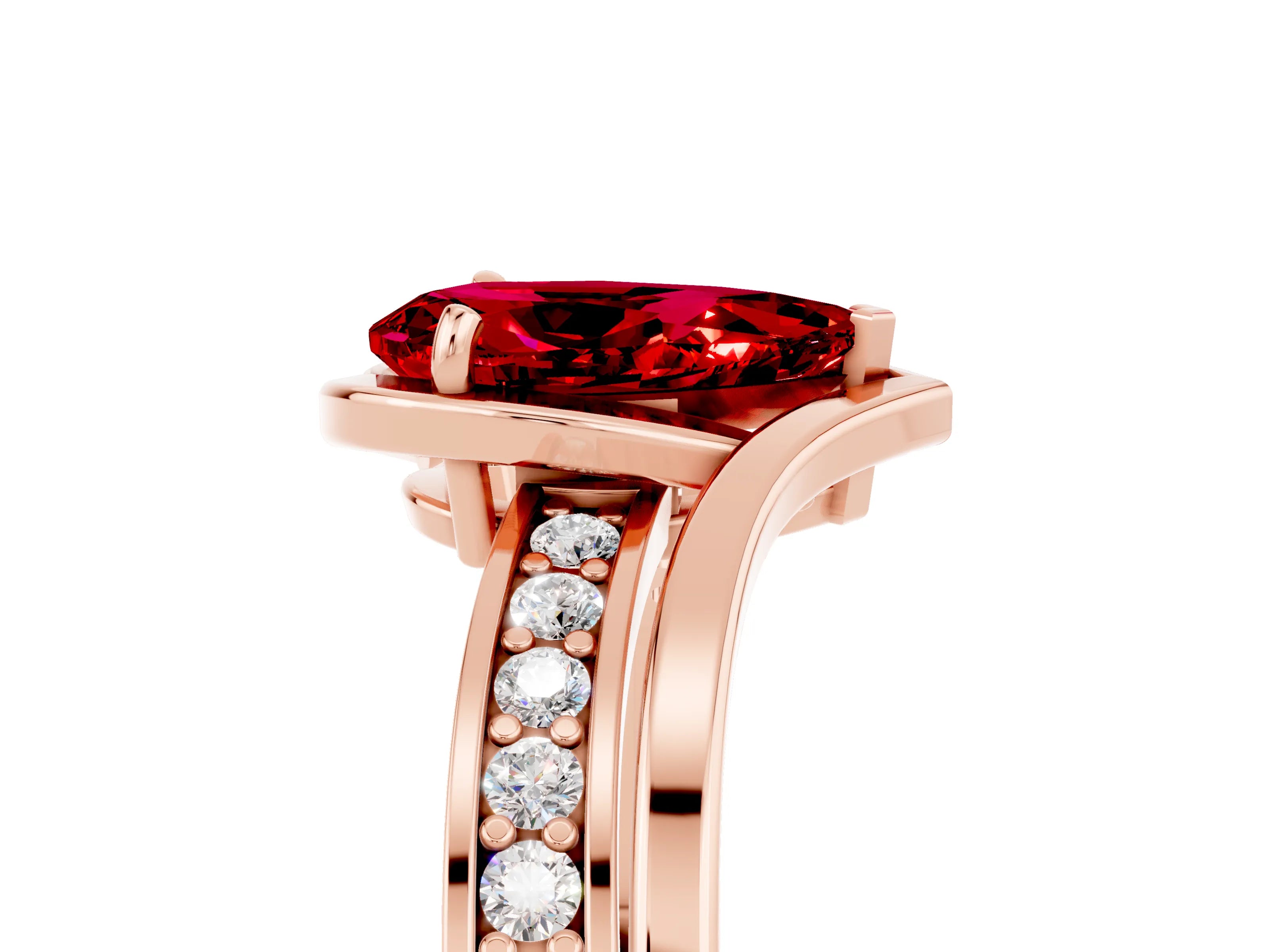 Rose gold Pear Cut Ruby Solitaire Ring with Split Shank and Prong Setting_5