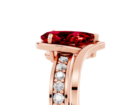 Rose gold Pear Cut Ruby Solitaire Ring with Split Shank and Prong Setting_5