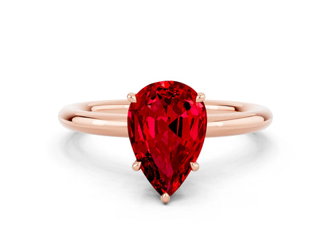 Rose gold Pear Cut Ruby Solitaire Ring with Thin Band and Four-Prong Setting_12
